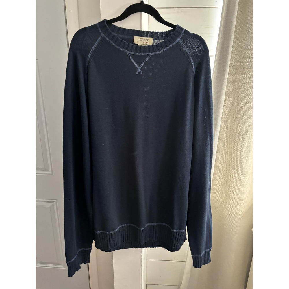 J Crew‎ Sweater Men XLT Blue Cotton Crewneck Raglan Pullover Japan Made Vintage